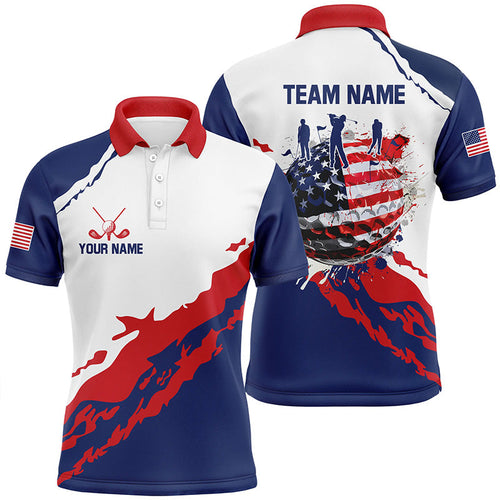 Red, white and blue Mens golf polo shirts custom American flag patriotic golf clothing for men NQS7784