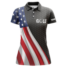 Load image into Gallery viewer, American flag black golf ball skin Womens golf polo shirts custom name patriotic golf tops for women NQS5890