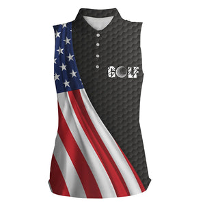 American flag black golf ball skin Womens sleeveless polo shirt patriotic golf tops for women NQS5890