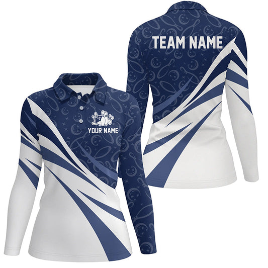 White & blue camo Women bowling Polo, Quarter Zip shirts Custom Team bowling jerseys, gift for bowlers NQS8009