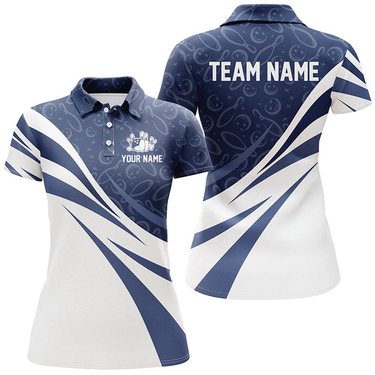 White & blue camo Women bowling Polo, Quarter Zip shirts Custom Team bowling jerseys, gift for bowlers NQS8009