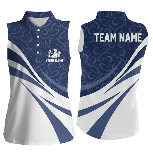 White & blue camo Women bowling sleeveless polo shirts Custom Team bowling jerseys, gift for bowlers NQS8009