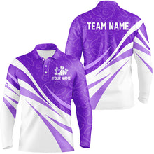 Load image into Gallery viewer, White and purple camo Men bowling Polo, Quarter Zip shirt Custom Team bowling jersey, gift for bowlers NQS8010