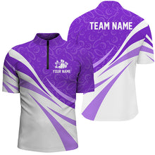 Load image into Gallery viewer, White and purple camo Men bowling Polo, Quarter Zip shirt Custom Team bowling jersey, gift for bowlers NQS8010