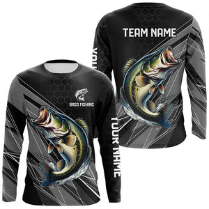 Personalized Black camo Largemouth Bass Fishing Jerseys, Bass Long Sleeve Fishing Tournament Shirts NQS8012