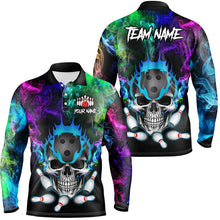 Load image into Gallery viewer, Colorful smoke Skull bowling Polo, Quarter Zip shirt for men Custom Team bowling League jerseys NQS8015