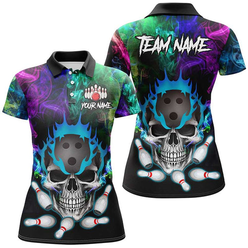 Colorful smoke Skull bowling Polo, Quarter Zip shirt for Women Custom Team bowling League jerseys NQS8015