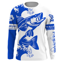 Load image into Gallery viewer, Personalized Walleye fishing tattoo jerseys, Walleye Long Sleeve Fishing tournament shirts | Blue NQS3719