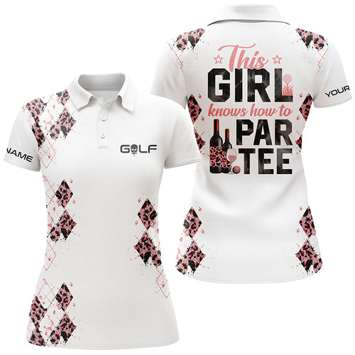Pink leopard argyle white Womens golf polo shirts custom golf wine this girl knows how to par tee NQS6102