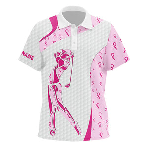 Personalized pink ribbon pattern breast cancer golf polo shirt for Kid, custom golf gifts NQS8432