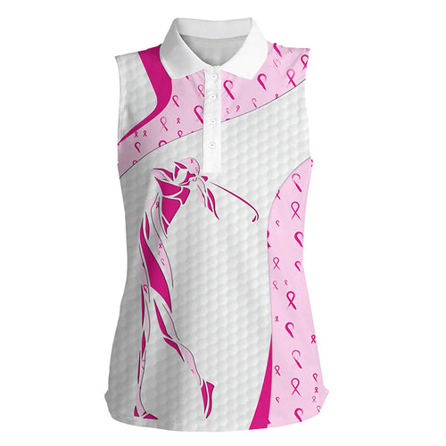 Pink ribbon pattern breast cancer Sleeveless polo shirts for women, golfing gifts NQS8432