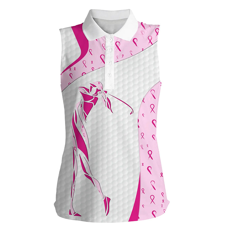 Pink ribbon pattern breast cancer Sleeveless polo shirts for women, golfing gifts NQS8432