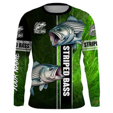 Load image into Gallery viewer, Striped Bass Striper fishing green shirt Custom name UV Long Sleeve Fishing Shirts, fishing gifts NQS2340