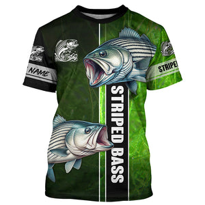 Striped Bass Striper fishing green shirt Custom name UV Long Sleeve Fishing Shirts, fishing gifts NQS2340