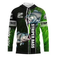 Load image into Gallery viewer, Striped Bass Striper fishing green shirt Custom name UV Long Sleeve Fishing Shirts, fishing gifts NQS2340