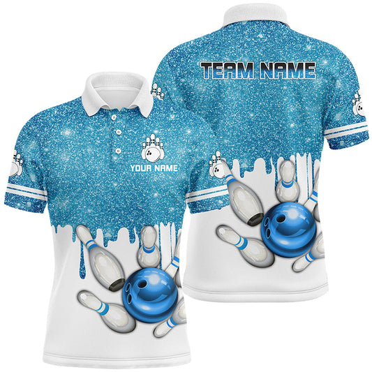 Blue glitter Bowling Shirts For Men Custom team bowling jerseys, Personalized bowling uniform NQS8657