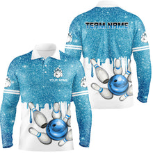 Load image into Gallery viewer, Blue glitter Bowling Shirts For Men Custom team bowling jerseys, Personalized bowling uniform NQS8657