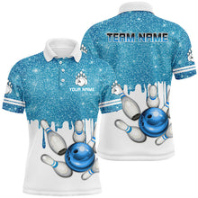 Load image into Gallery viewer, Blue glitter Bowling Shirts For Men Custom team bowling jerseys, Personalized bowling uniform NQS8657