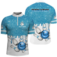 Load image into Gallery viewer, Blue glitter Bowling Shirts For Men Custom team bowling jerseys, Personalized bowling uniform NQS8657