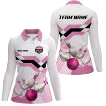 Load image into Gallery viewer, Pink and White Bowling ball and pins Bowling Jerseys For Women Custom Bowling Team Shirts Outfit NQS8668