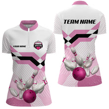 Load image into Gallery viewer, Pink and White Bowling ball and pins Bowling Jerseys For Women Custom Bowling Team Shirts Outfit NQS8668