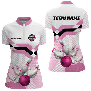 Pink and White Bowling ball and pins Bowling Jerseys For Women Custom Bowling Team Shirts Outfit NQS8668