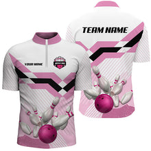 Load image into Gallery viewer, Pink and White Bowling ball and pins Bowling Jerseys For Men Custom Bowling Team Shirts Outfit NQS8668