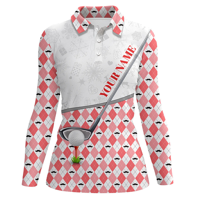 Red argyle pattern Christmas Women golf polo shirt custom golf tops for ladies Christmas golf gifts NQS8892