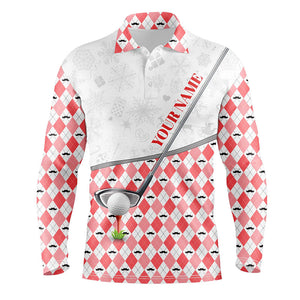 Red argyle pattern Christmas Men golf polo shirt custom golf tops for men Christmas golf gifts NQS8892