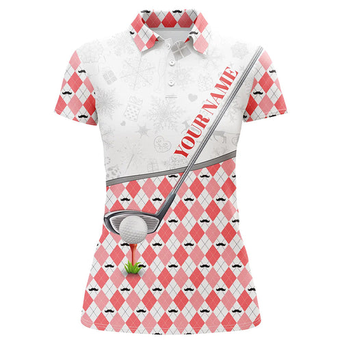 Red argyle pattern Christmas Women golf polo shirt custom golf tops for ladies Christmas golf gifts NQS8892