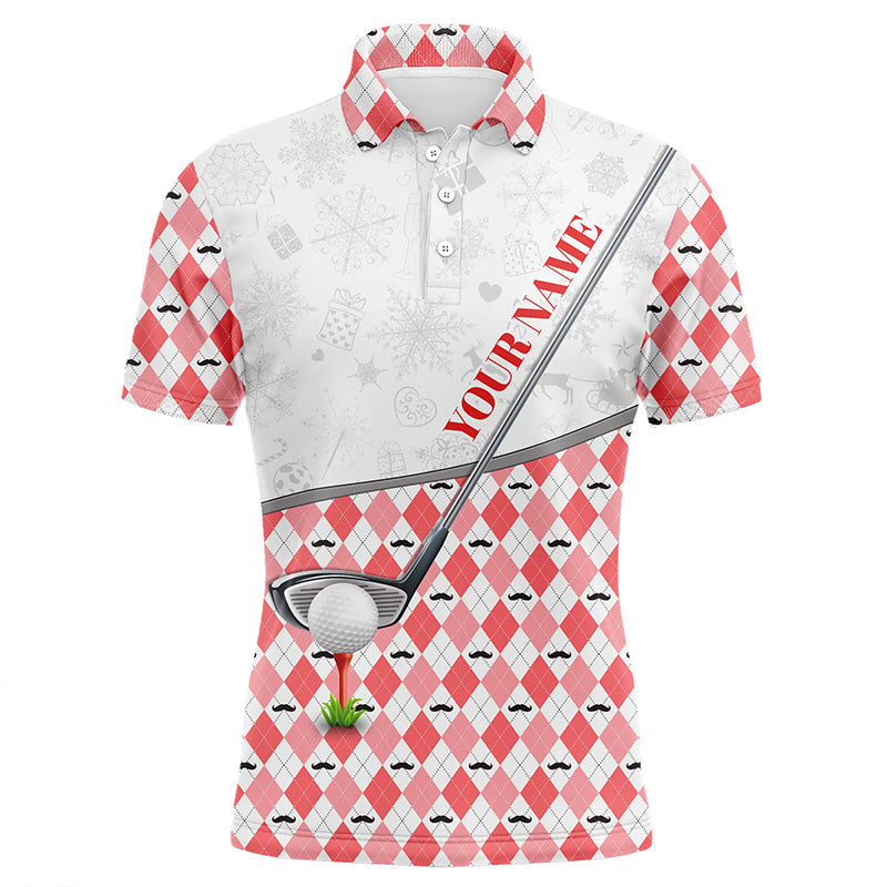 Red argyle pattern Christmas Men golf polo shirt custom golf tops for men Christmas golf gifts NQS8892