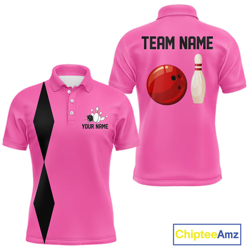 Personalized Retro Bowling Polo, Quarter Zip Shirts For Men custom vintage bowling team jersey | Pink NQS11012
