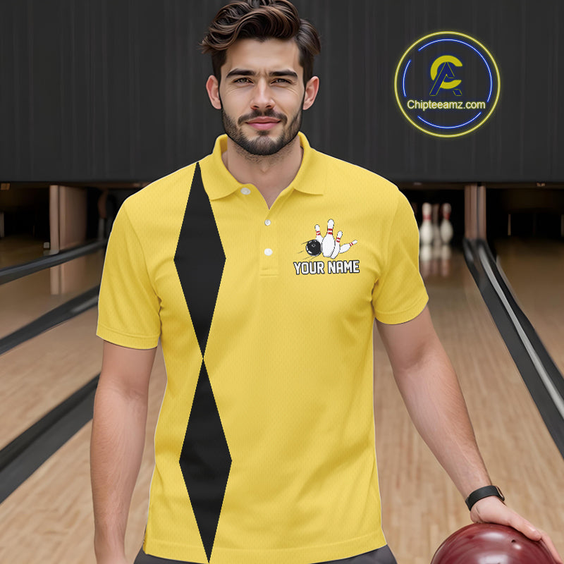 Personalized Retro Bowling Polo, 1/4 Zip Shirts For Men custom vintage bowling team jersey | Yellow NQS11013