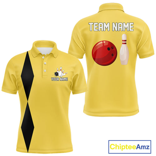 Personalized Retro Bowling Polo, 1/4 Zip Shirts For Men custom vintage bowling team jersey | Yellow NQS11013