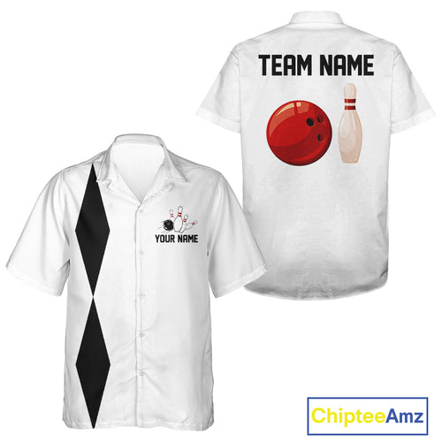 Personalized Retro Bowling Hawaiian shirts Custom vintage Team button up shirts | White NQS11014