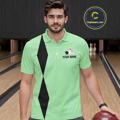 Personalized Retro Bowling Polo, 1/4 Zip Shirt For Men custom vintage bowling team jersey| Mint Green NQS11018