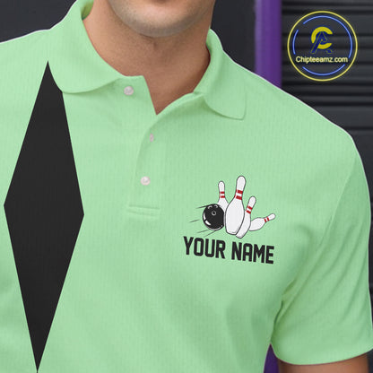 Personalized Retro Bowling Polo, 1/4 Zip Shirt For Men custom vintage bowling team jersey| Mint Green NQS11018