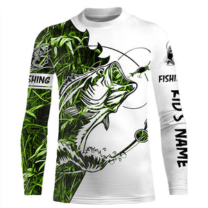 Green camo Largemouth Bass fishing Long Sleeve Custom fishing shirts for men, women, Kid NQSD89