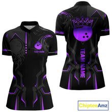 Load image into Gallery viewer, Black and Purple Bowling Polo, Quarter Zip Shirts For Women Custom Bowling Crown Team Jerseys Outfits NQS11223
