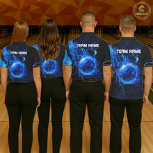 Load image into Gallery viewer, Black &amp; Blue Flame Lightning Thunder Bowling Shirts For Men Custom Bowling Team Jersey, Bowlers Gift NQS11227