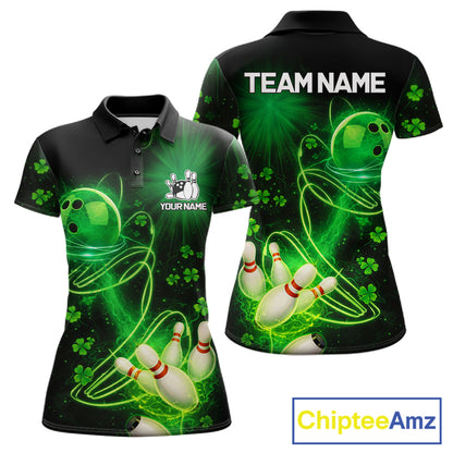 Green shamrock lightning thunder St Patrick's Day bowling shirts for women custom team bowling jersey NQS11414