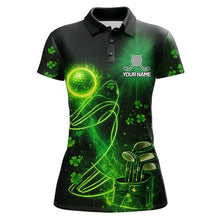 Load image into Gallery viewer, Green shamrock lightning thunder St Patrick's Day custom matching golf polo shirts for couples NQS11415