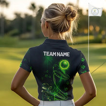 Load image into Gallery viewer, Green shamrock lightning thunder St Patrick's Day Women Golf Polo Shirts custom ladies golf outfits NQS11415