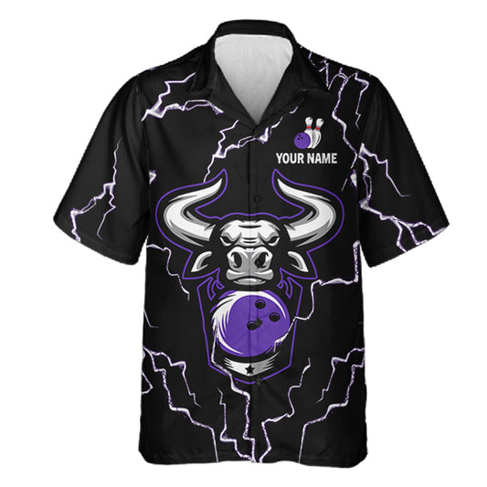 Bowling Bull Thunder Lightning Black & Purple Button-up bowling shirts custom Bowling Team Jersey NQS11419