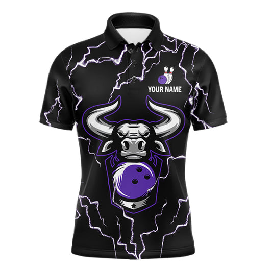 Bowling Bull Thunder Lightning Black & Purple Bowling shirt for men custom Bowling Team League Jersey NQS11419