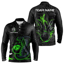 Load image into Gallery viewer, Black and Green Cobra Snake Bowling Polo, Quarter Zip Shirts For Men Custom Name Bowling Team Shirts NQS9655
