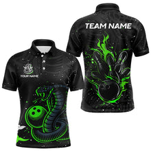 Load image into Gallery viewer, Black and Green Cobra Snake Bowling Polo, Quarter Zip Shirts For Men Custom Name Bowling Team Shirts NQS9655