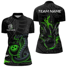 Load image into Gallery viewer, Black and Green Cobra Snake Bowling Polo, Quarter Zip Shirts For Women Custom Name Bowling Team Shirts NQS9655