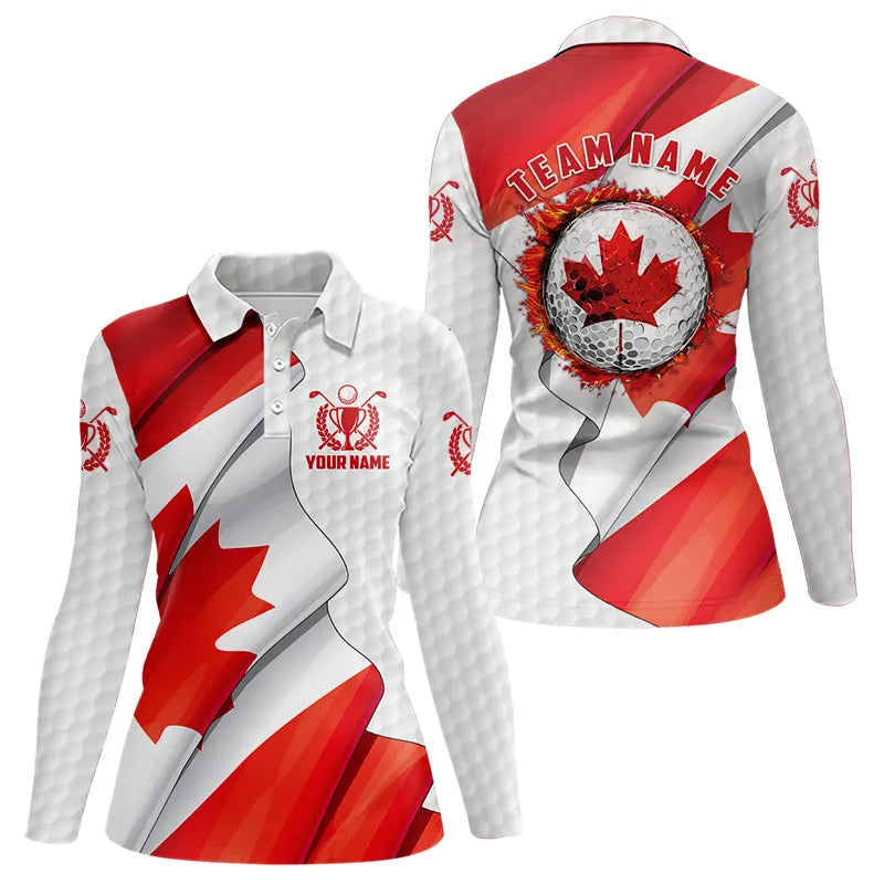 Canadian flag Womens golf polo shirts custom white team patriotic golf shirts ladies NQS9657