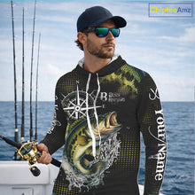 Load image into Gallery viewer, Personalized Black and Green Bass fishing scales compass Performance long sleeve Fishing Team Shirts NQS11725